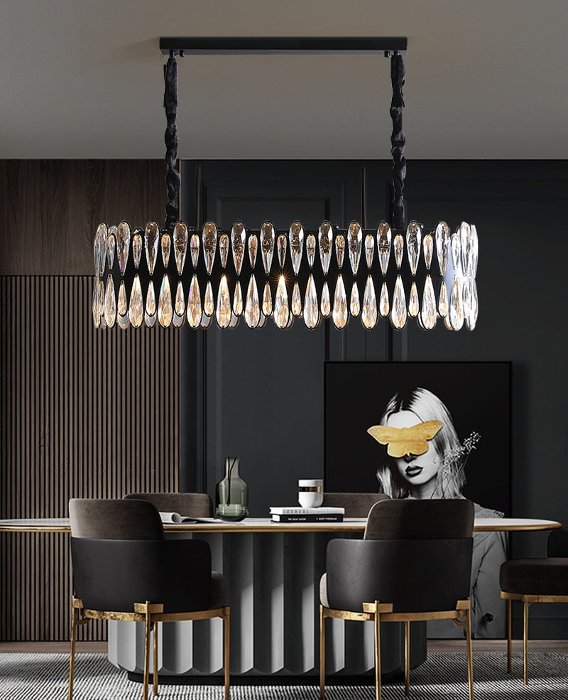 YLK Modern dining room crystal chandelier luxury black kitchen island ...