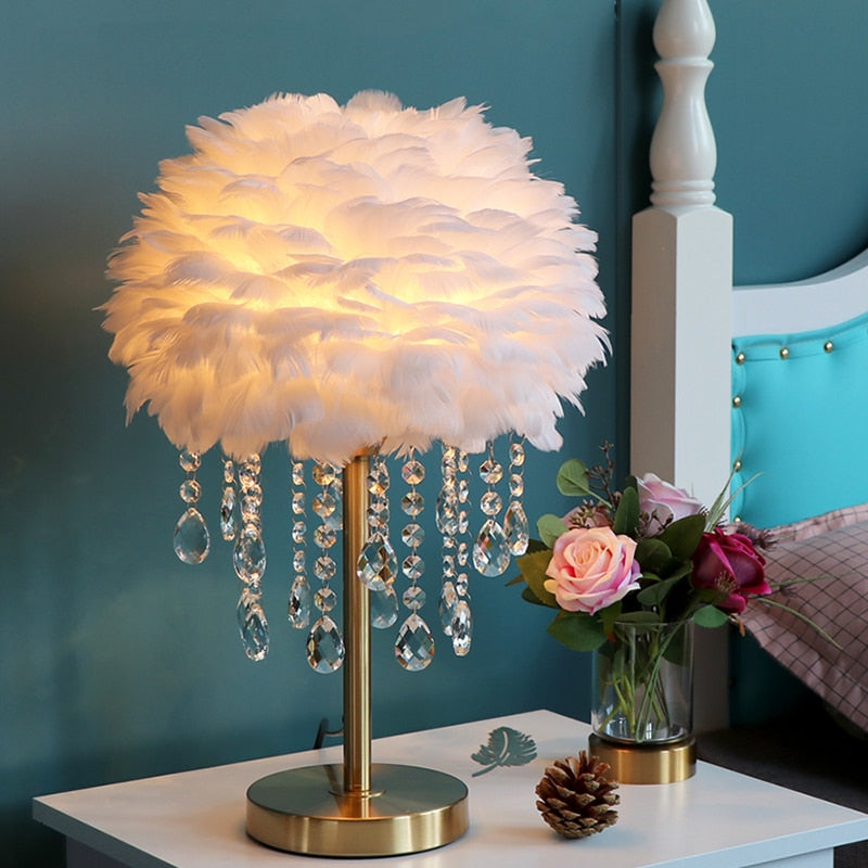 Nordic Feather Crystal Table Lamp - Warmly Lights