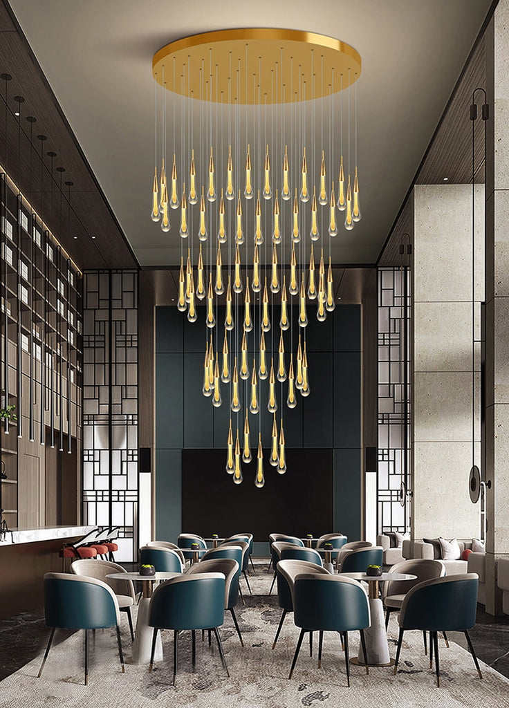 YLK Raindrop - Long modern luxury crystal chandelier | Warmly Lights