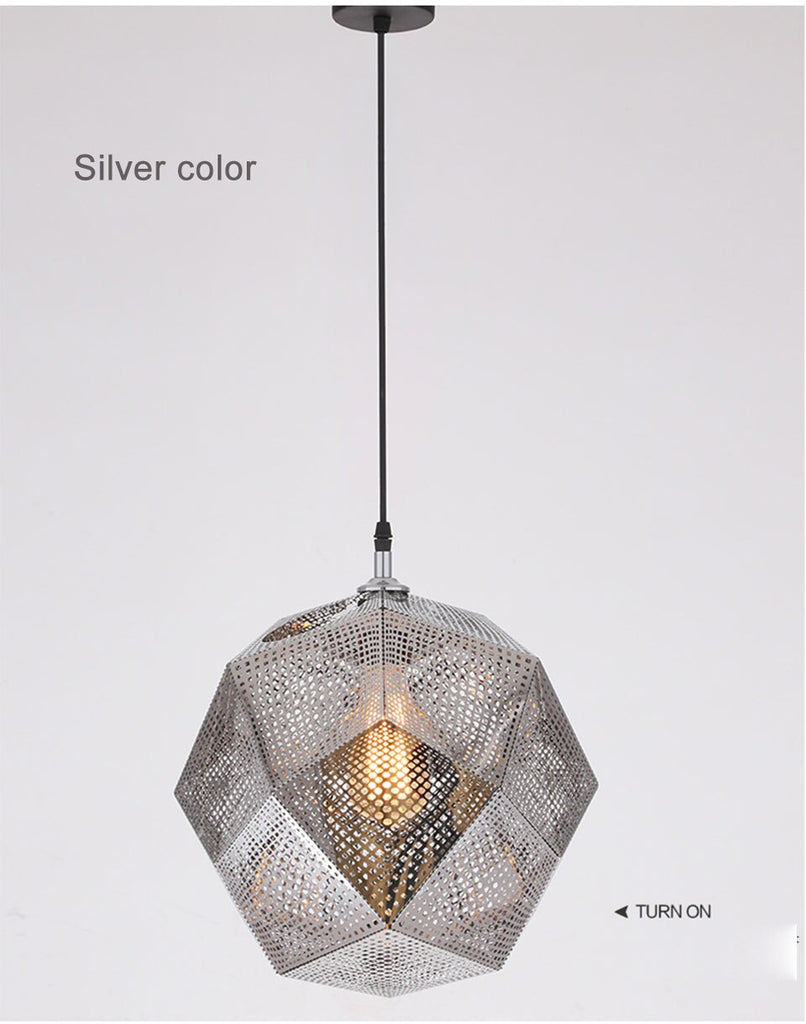 IIS Modern Industrial Plating Ball Pendant Lamp Gold/Silver Stainless Steel Art Geometry Net Lighting - Warmly Lights