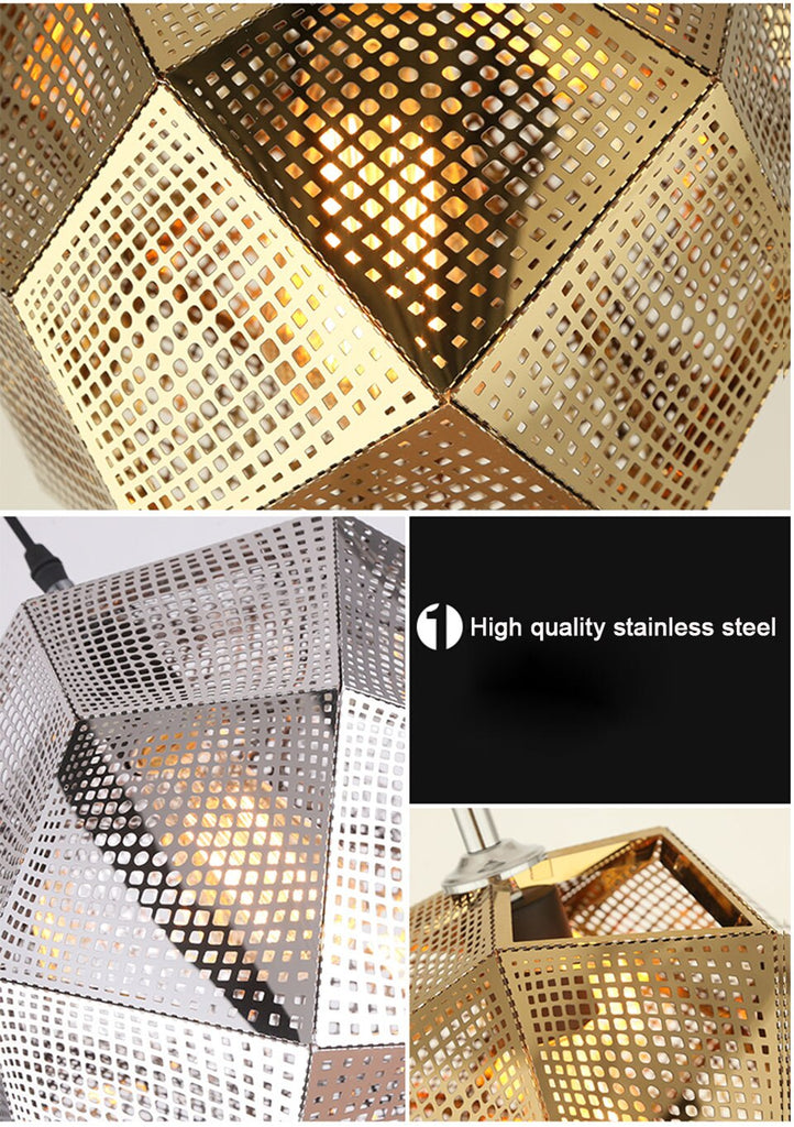 IIS Modern Industrial Plating Ball Pendant Lamp Gold/Silver Stainless Steel Art Geometry Net Lighting - Warmly Lights