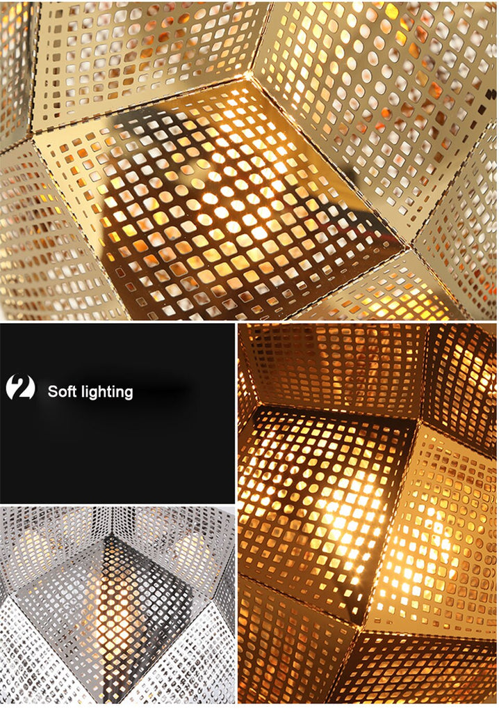 IIS Modern Industrial Plating Ball Pendant Lamp Gold/Silver Stainless Steel Art Geometry Net Lighting - Warmly Lights