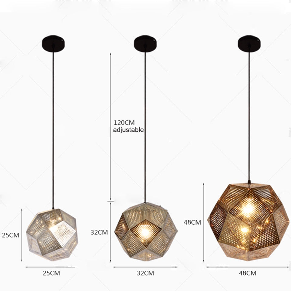 IIS Modern Industrial Plating Ball Pendant Lamp Gold/Silver Stainless Steel Art Geometry Net Lighting - Warmly Lights