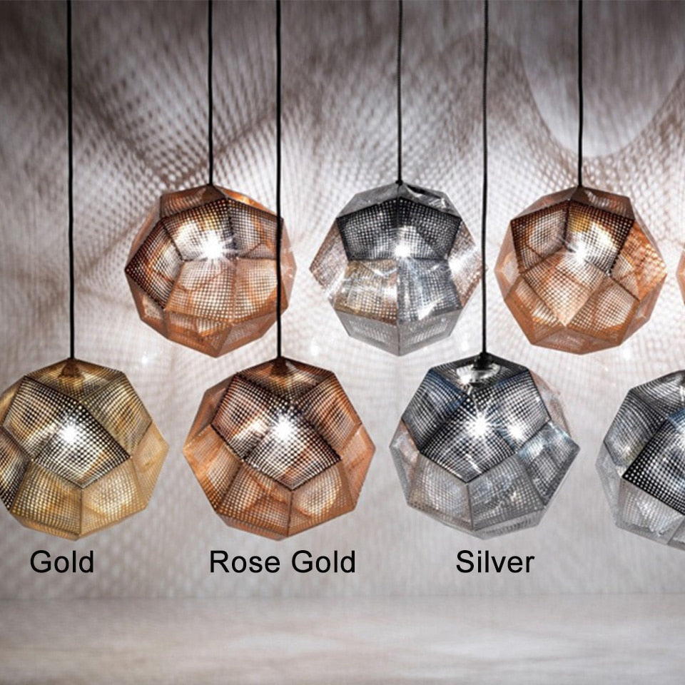 IIS Modern Industrial Plating Ball Pendant Lamp Gold/Silver Stainless Steel Art Geometry Net Lighting - Warmly Lights