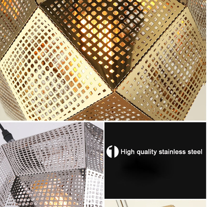 IIS Modern Industrial Plating Ball Pendant Lamp Gold/Silver Stainless Steel Art Geometry Net Lighting - Warmly Lights