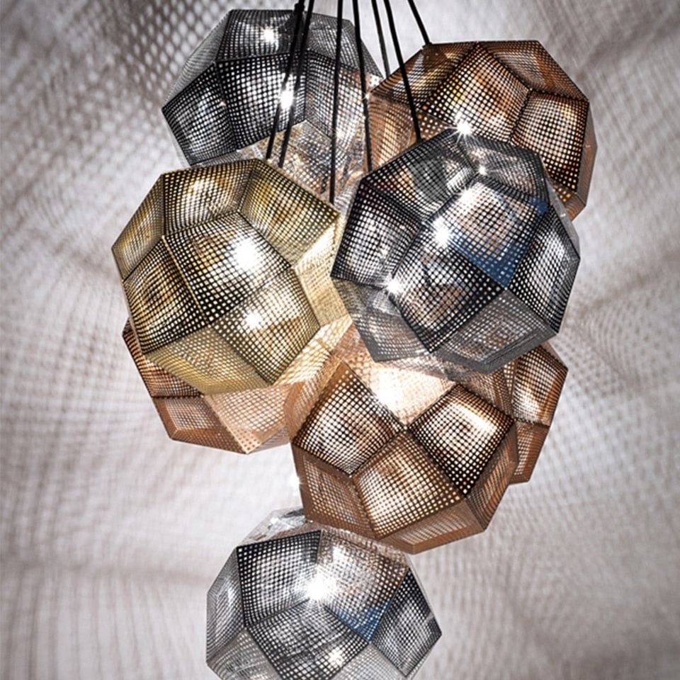 IIS Modern Industrial Plating Ball Pendant Lamp Gold/Silver Stainless Steel Art Geometry Net Lighting - Warmly Lights