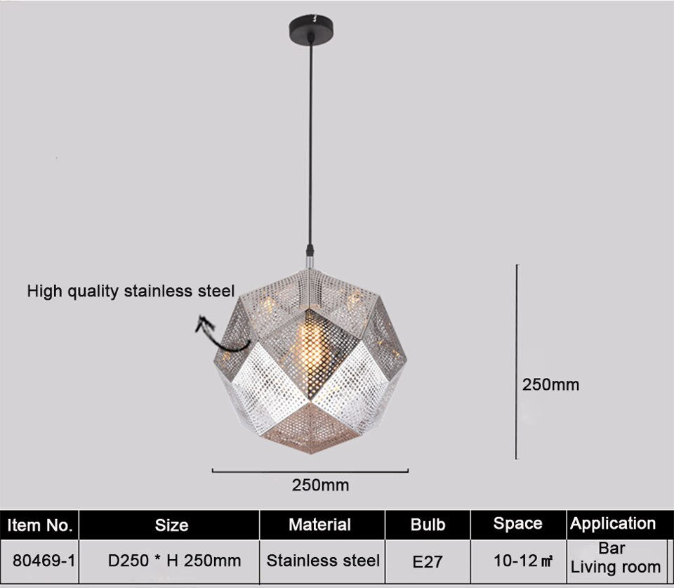 IIS Modern Industrial Plating Ball Pendant Lamp Gold/Silver Stainless Steel Art Geometry Net Lighting - Warmly Lights