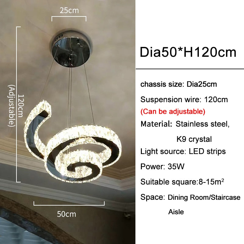 YLK Famina Long Spiral Crystal Chandelier For Staircase Gold Modern Luxury