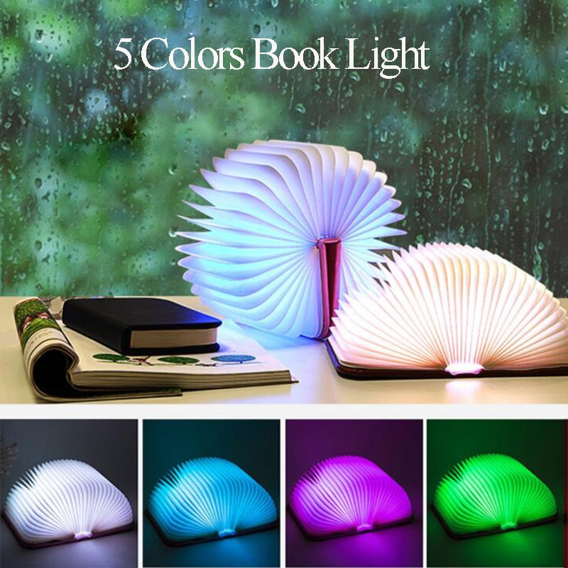 Book Image Led Color Portable Folding Book 3D RGB Color USB Recharge Wooden Lamp | Warmly Lights