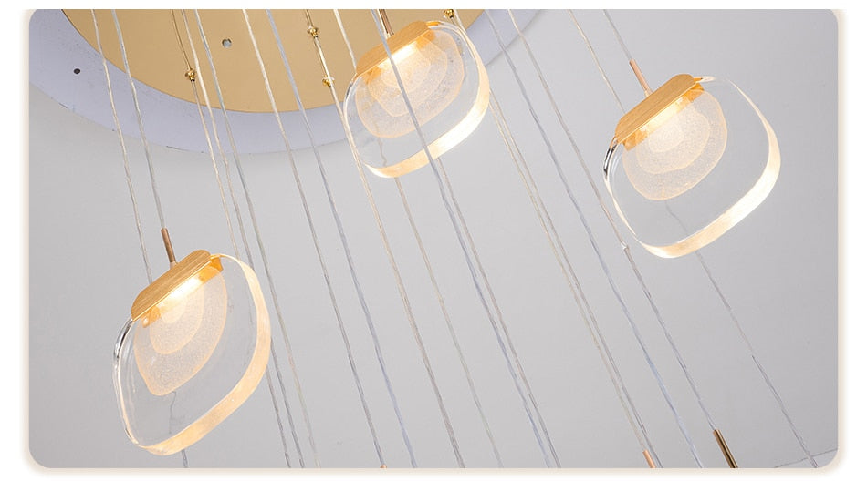 YLK Keo - Modern crystal chandelier for staircase  long luxury led hallway - Warmly Lights