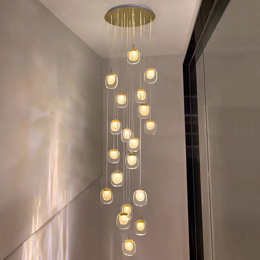 YLK Keo - Modern crystal chandelier for staircase  long luxury led hallway - Warmly Lights