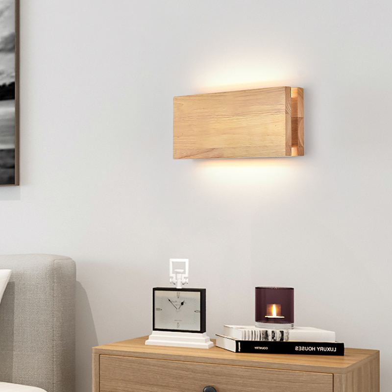 BTM Natural Square-Rec Wooden Wall Sconce - Warmly Lights