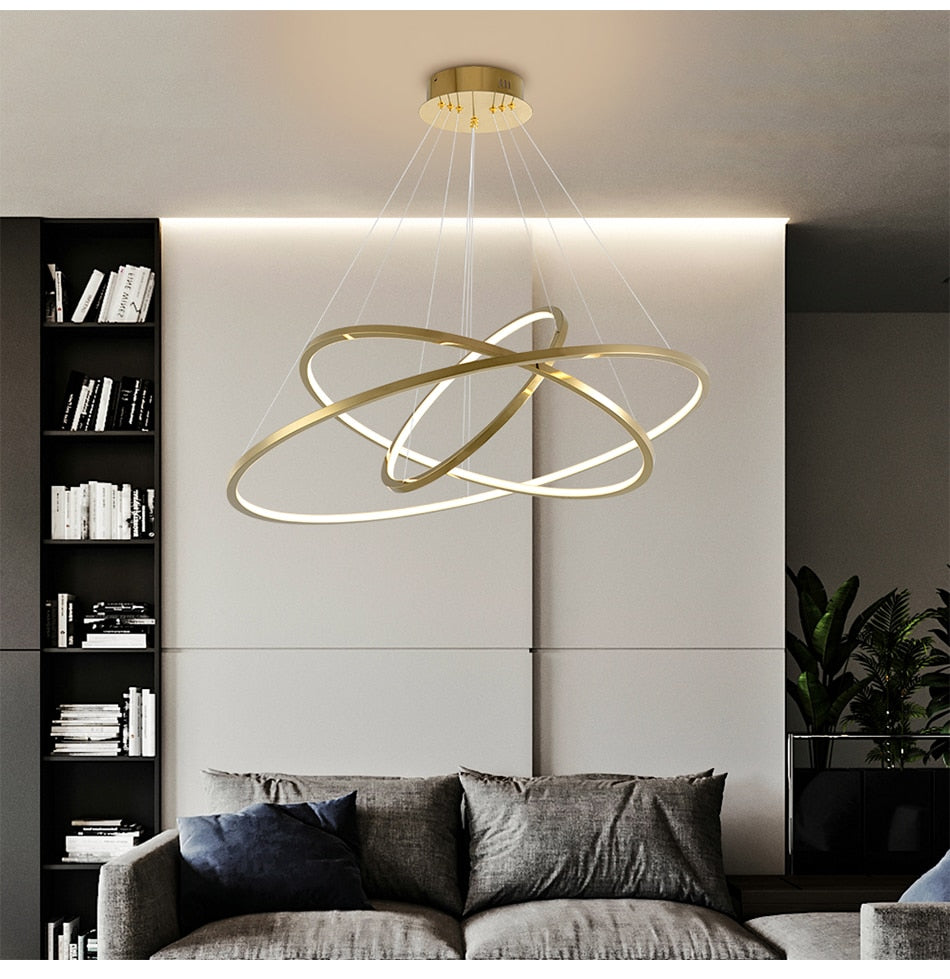 YLK Salong - Modern ring led chandelier for staircase luxury living room gold hanging - Warmly Lights