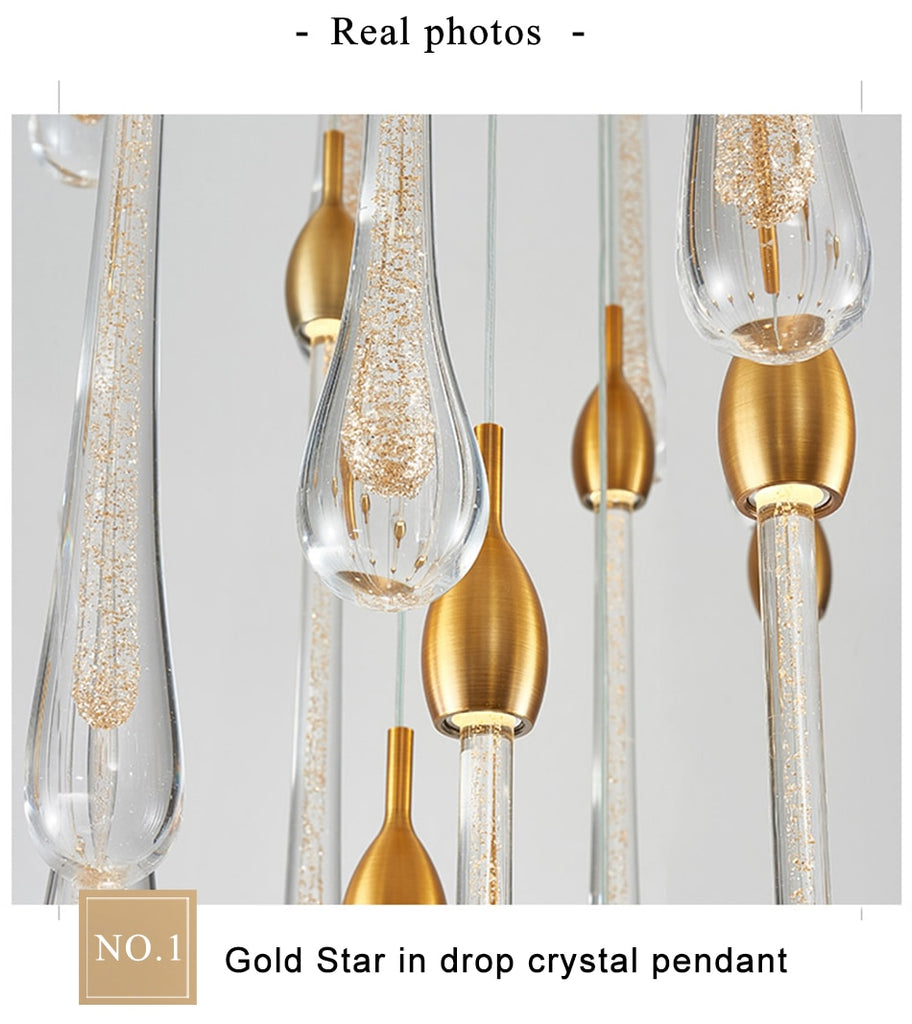 YLK modern LED chandelier for staircase large gold drop design led cristal lamp - Warmly Lights