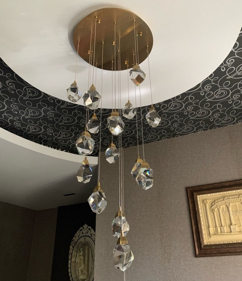 YLK Long diamond crystal ball chandelier for staircase - Warmly Lights