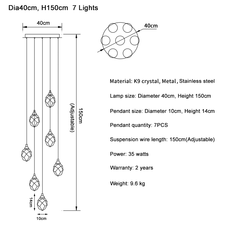 YLK Long diamond crystal ball chandelier for staircase - Warmly Lights