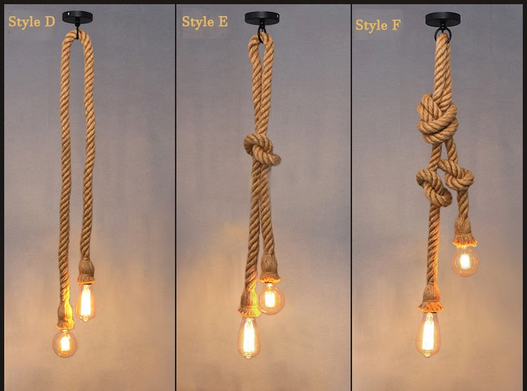 Hemp rope chandelier retro industrial style - Warmly Lights