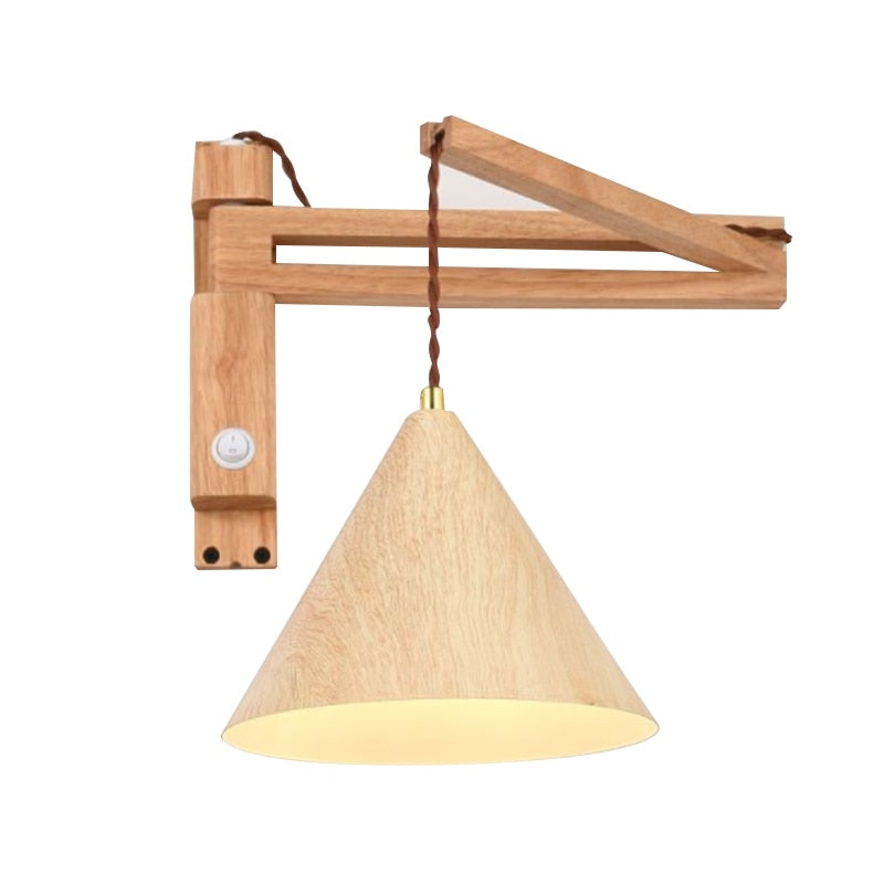 BTM  Bright - Wooden Base Swing Iron Lampshade Reading Wall Sconce - Warmly Lights