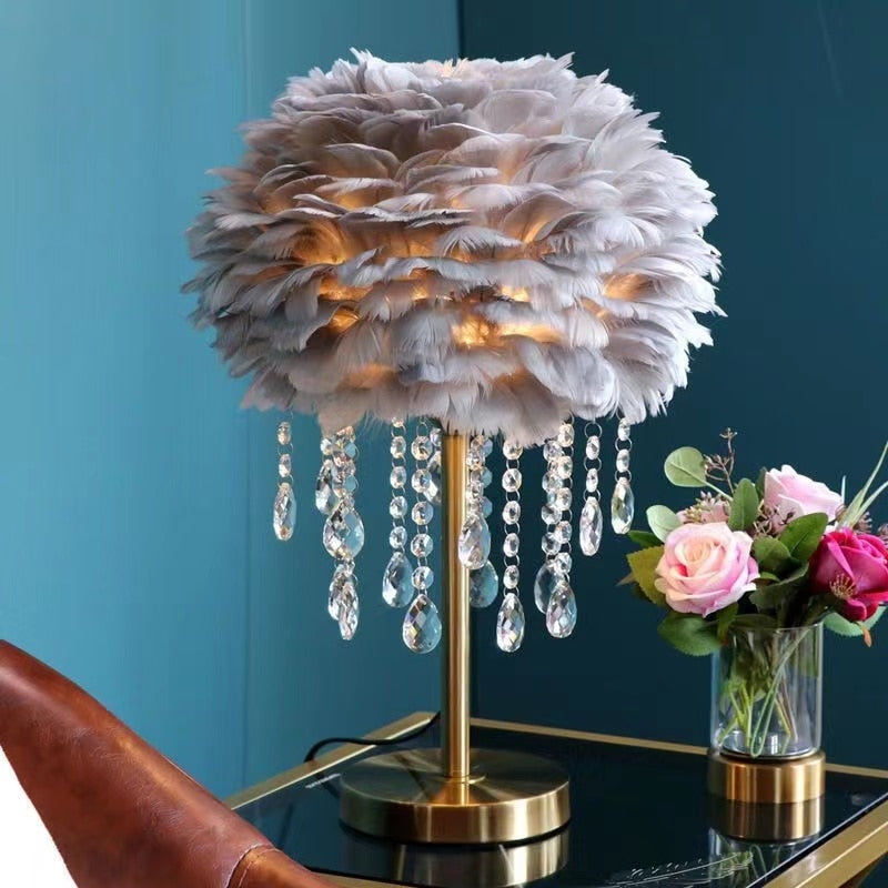 Nordic Feather Crystal Table Lamp - Warmly Lights