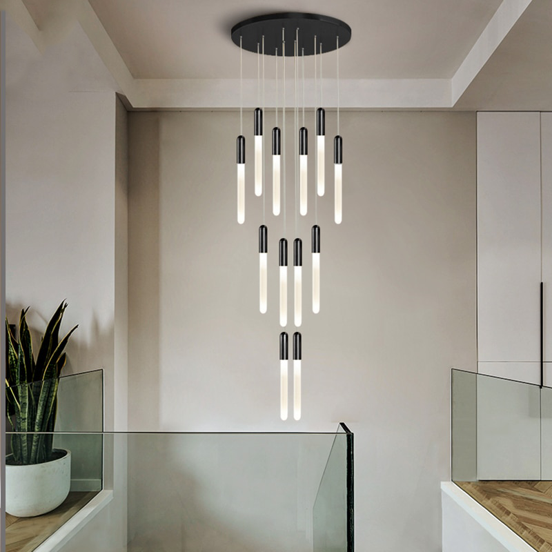 YLK Stick - LED Chandelier For Staircase Gold/Black Long Modern Luxury lamp - Warmly Lights