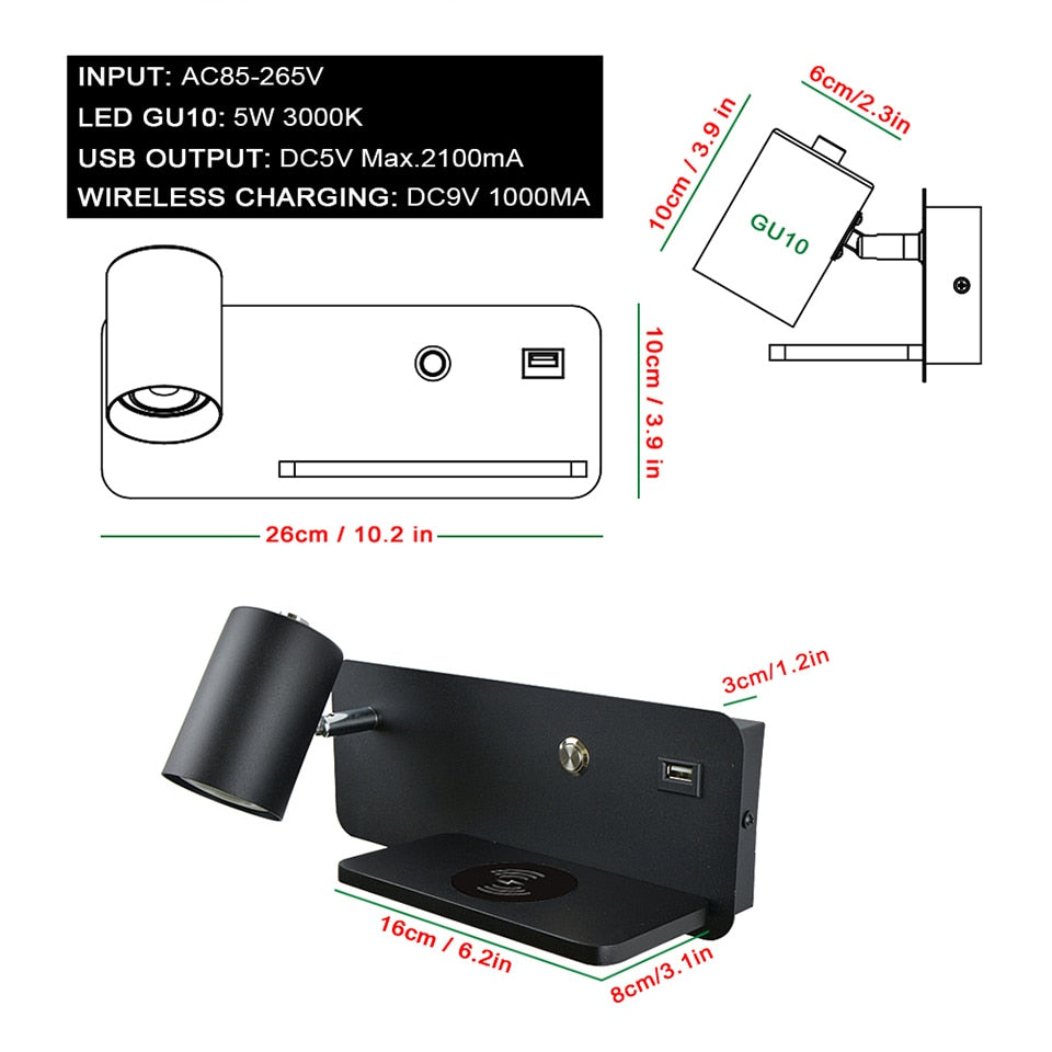 YoE Indoor USB And Wireless Charging Wall Light - Warmly Lights