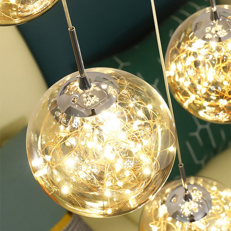 Yotal - Modern Led Chandelier Glass Ball - Warmly Lights