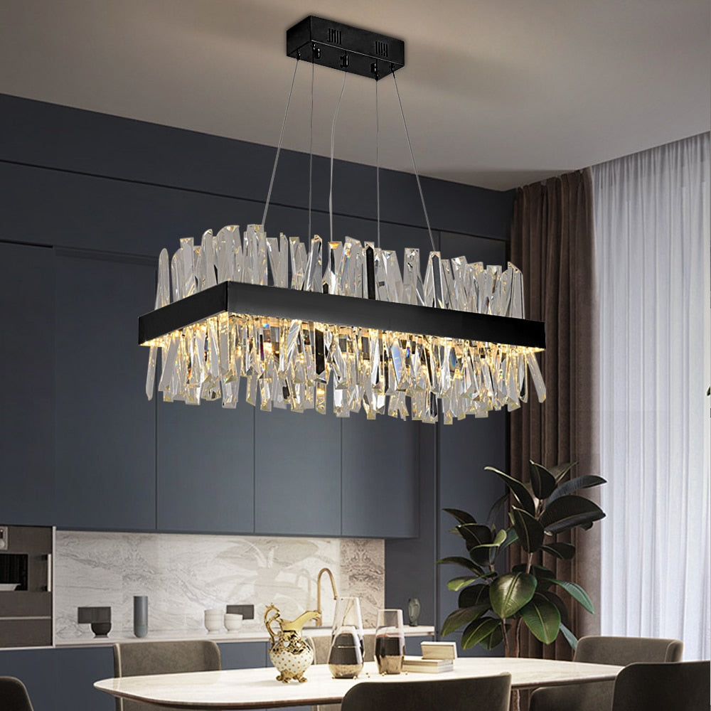 YLK Modern Crystal Chandelier For Dining Room Rectangle Design