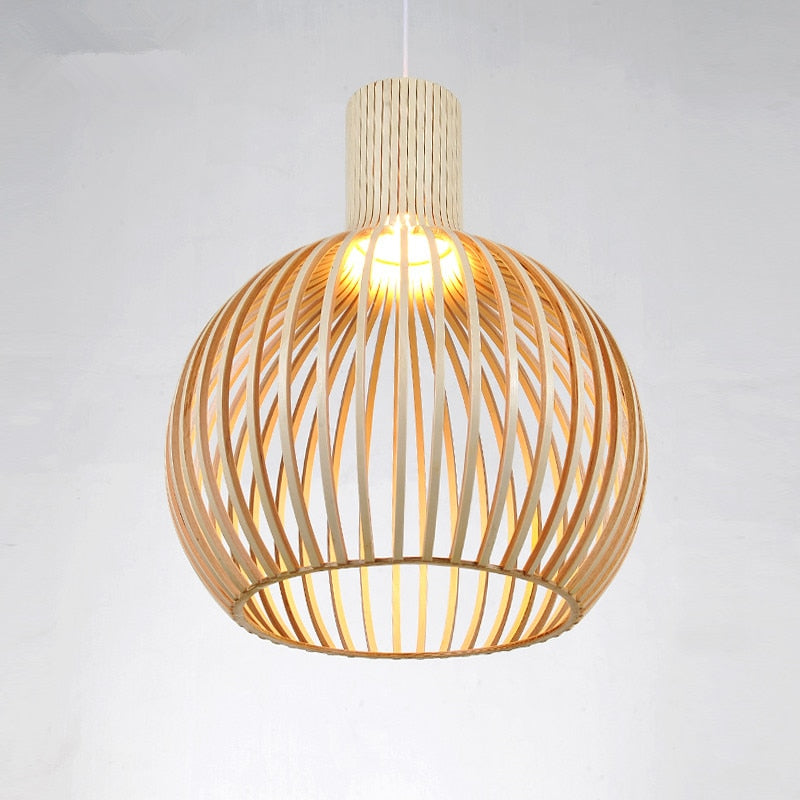 Birdcage Weaving Wooden Pendant Lamp - Warmly Lights