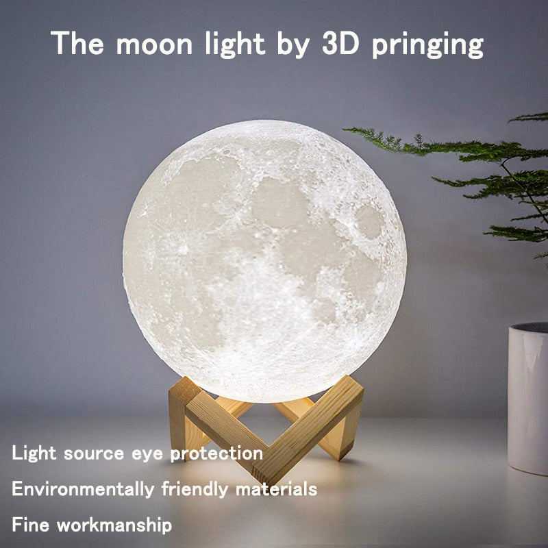 USB Rechargeable 3D Print Moon Lamp - Warmly Lights
