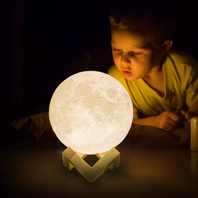 USB Rechargeable 3D Print Moon Lamp - Warmly Lights